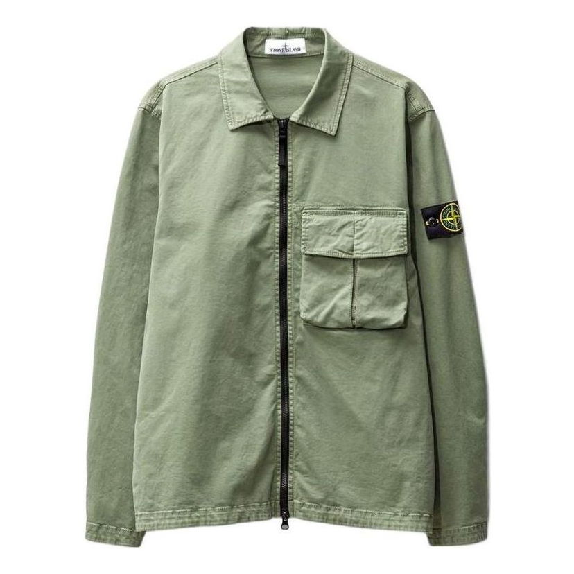 Skjorta Stone Island Compass-Patch Zipped Shirt Jacket Grön | 781510304-V0155