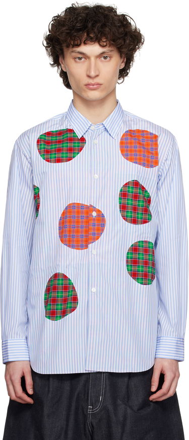 Skjorta Comme des Garçons Comme des Garçons Stripe Poplin & Check Shirt Blå | FO-B013-S25, 0