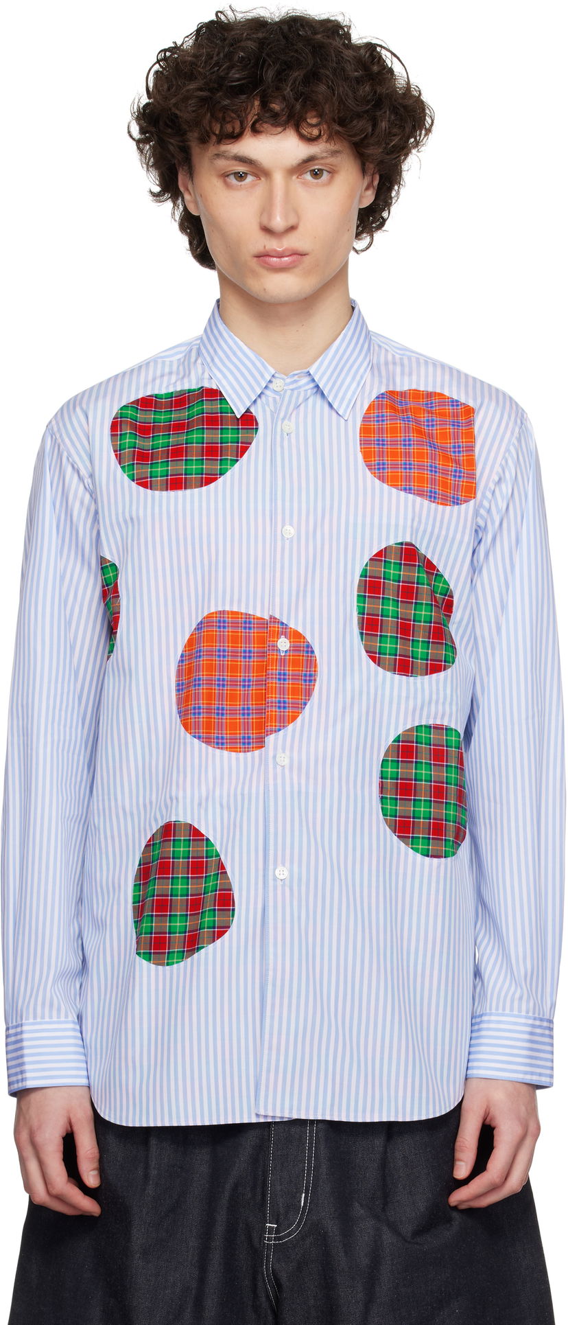 Skjorta Comme des Garçons Comme des Garçons Stripe Poplin & Check Shirt Blå | FO-B013-S25