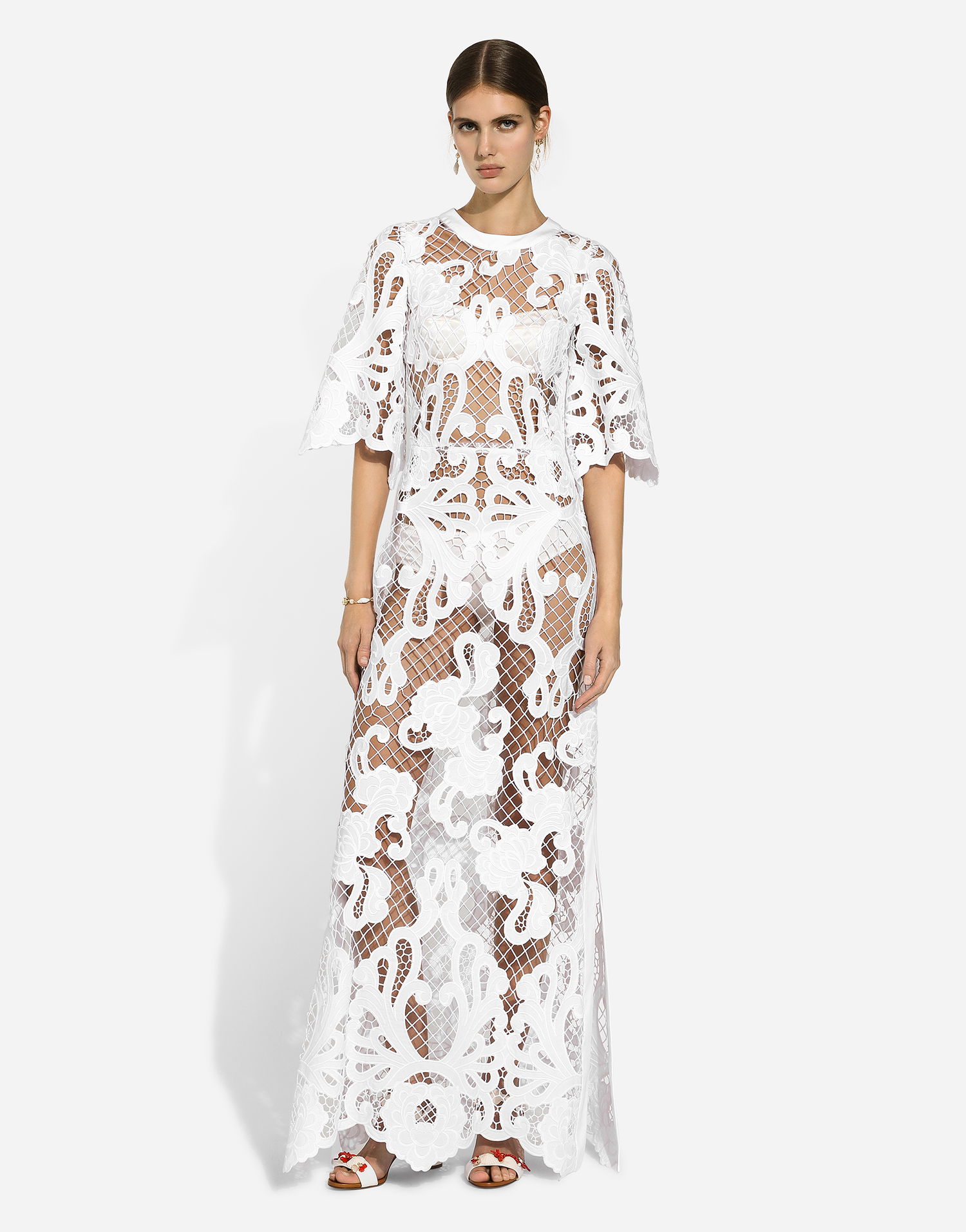 Klä Dolce & Gabbana Dolce & Gabbana Openwork Embroidered Long Dress Vit | F6JKHZFG6AEW0800, 1