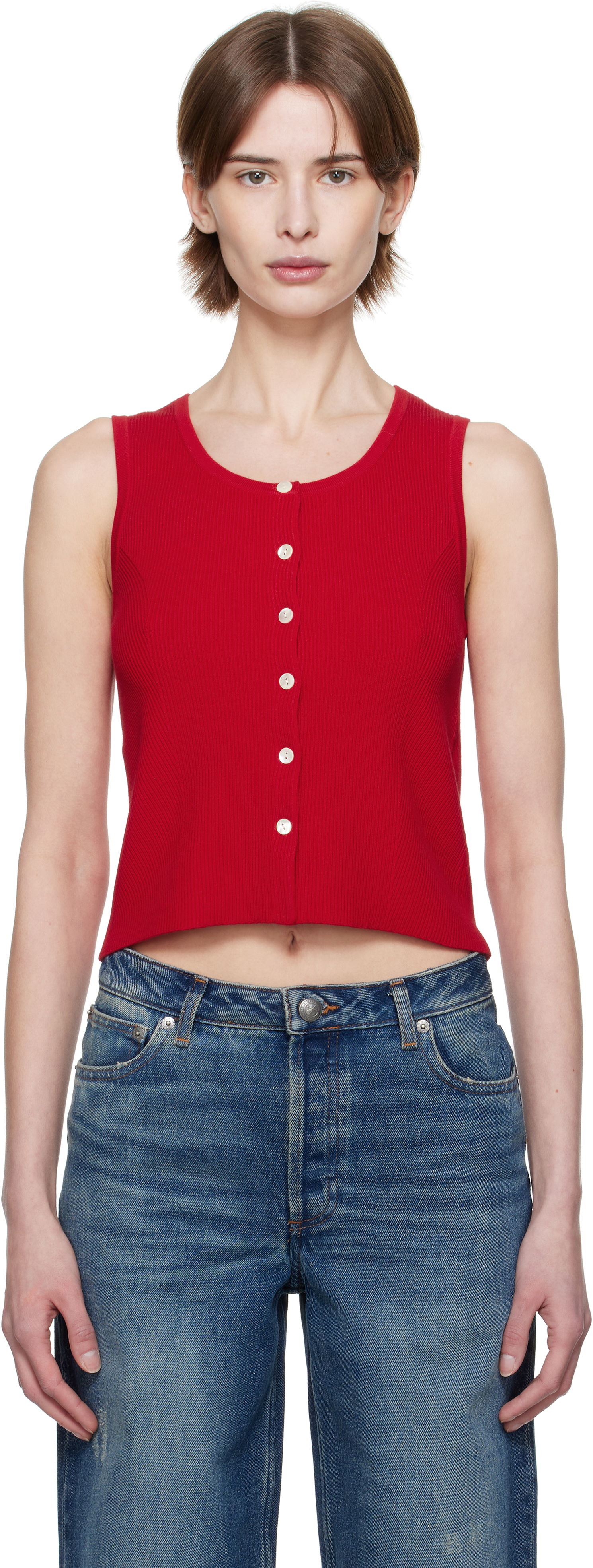 Linne A.P.C. A.P.C. Buttoned Cropped Tank Top Röd | VIALM-F23410, 0
