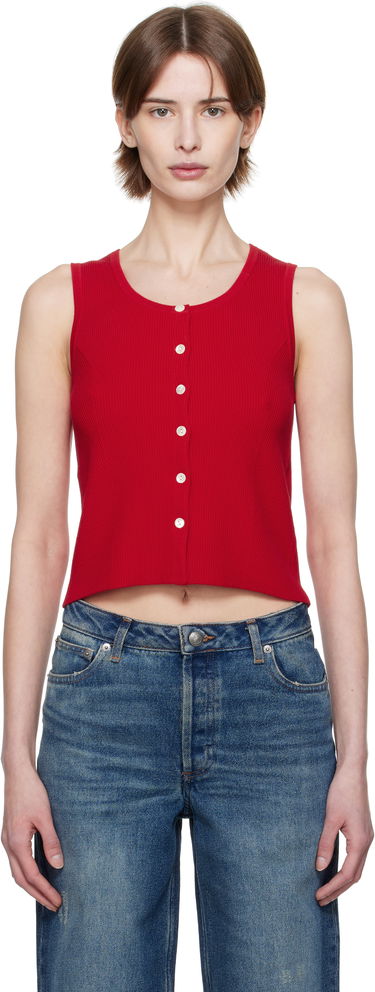 Linne A.P.C. A.P.C. Buttoned Cropped Tank Top Röd | VIALM-F23410, 0