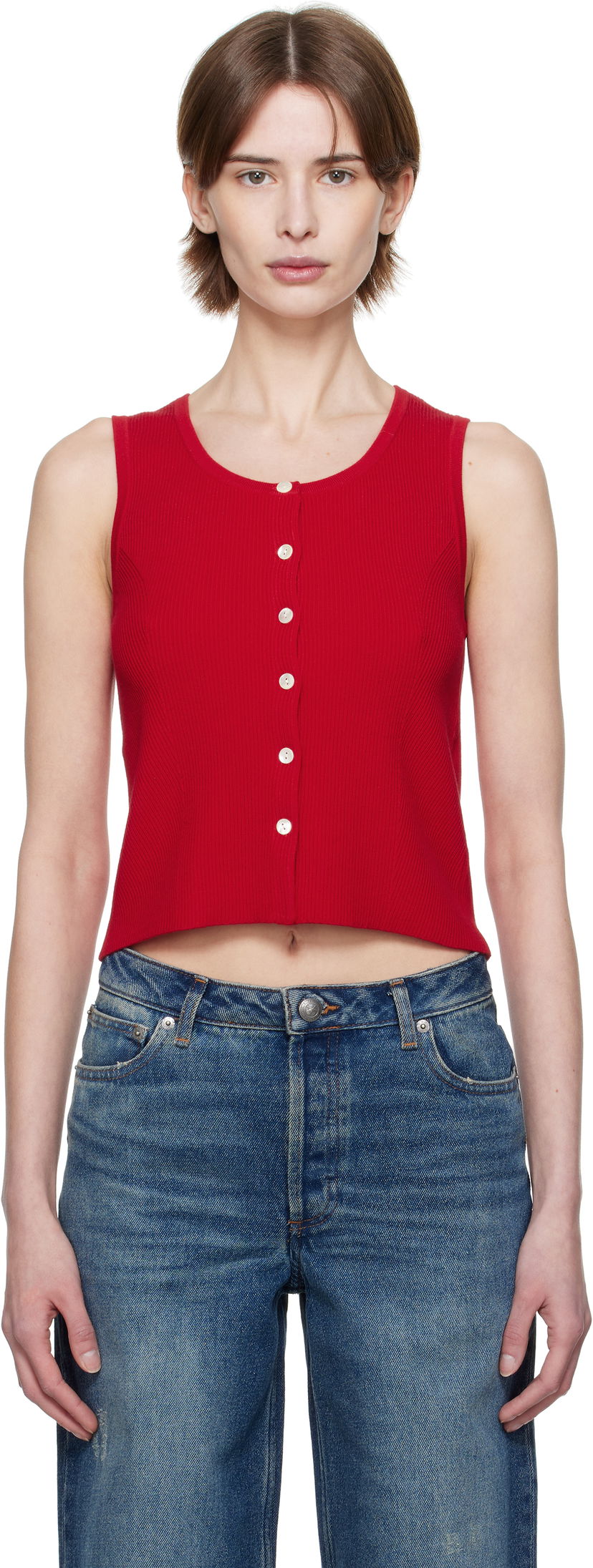 Linne A.P.C. A.P.C. Buttoned Cropped Tank Top Röd | VIALM-F23410