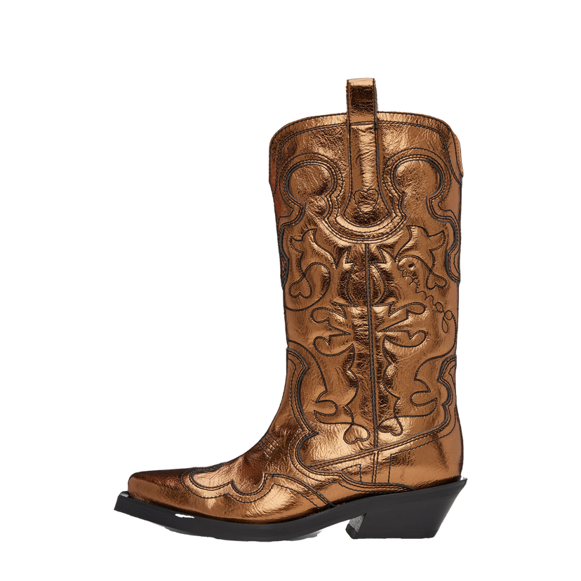 Sneakers och skor GANNI Mid Shaft Embroidered Western Boots Brun | S2743