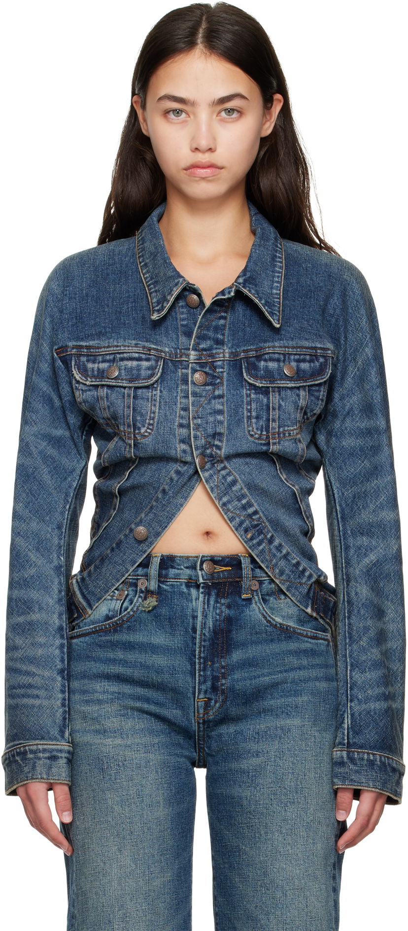 Jacka R13 R13 Skinny Wrap Around Trucker Jacket Blå | R13WD195-D246A