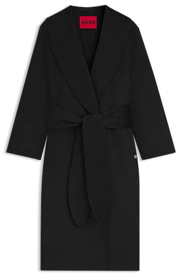 Rockar BOSS Relaxed-fit robe-style coat with tie-up belt Svart | 50546753, 0
