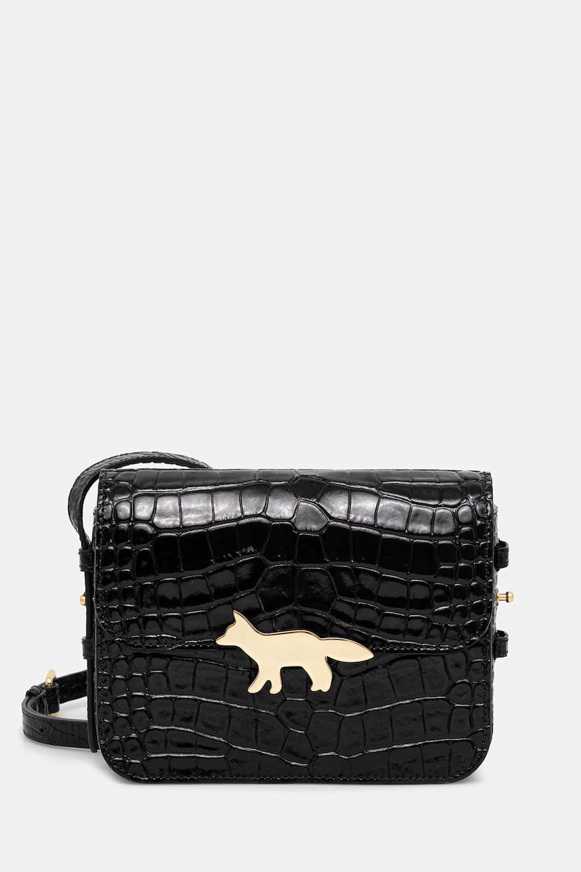 Axelväska MAISON KITSUNÉ Edie Croc-Embossed Leather Crossbody Bag Svart | NW05170LR0045