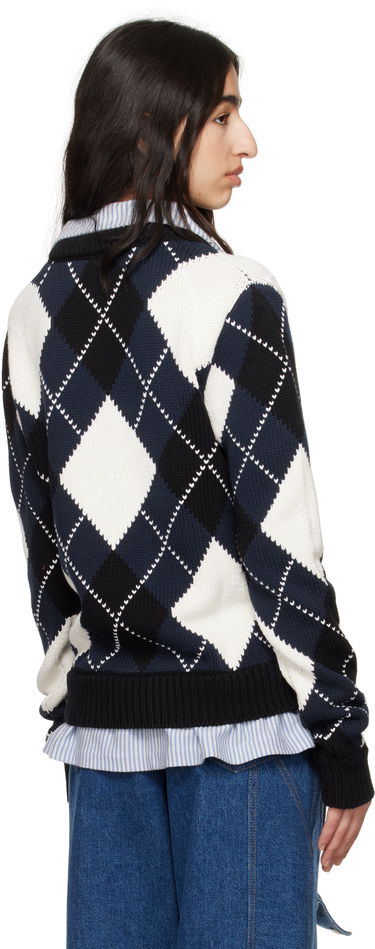 Sweater Charles Jeffrey Loverboy Charles Jeffrey LOVERBOY Argyle V-Neck Sweater Mörkblå | 54091501, 2