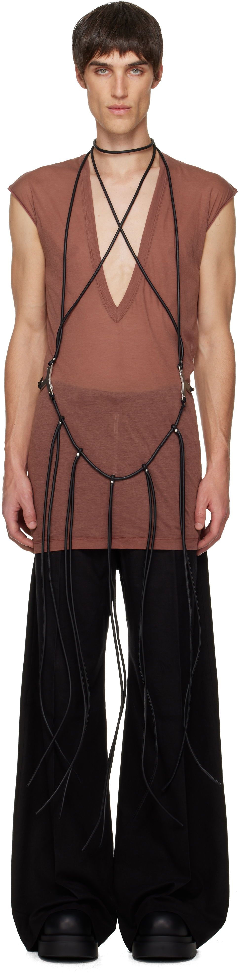 Linne Rick Owens Concordians Cord Fringed Tank Top Brun | RR02E1457 LBL, 0