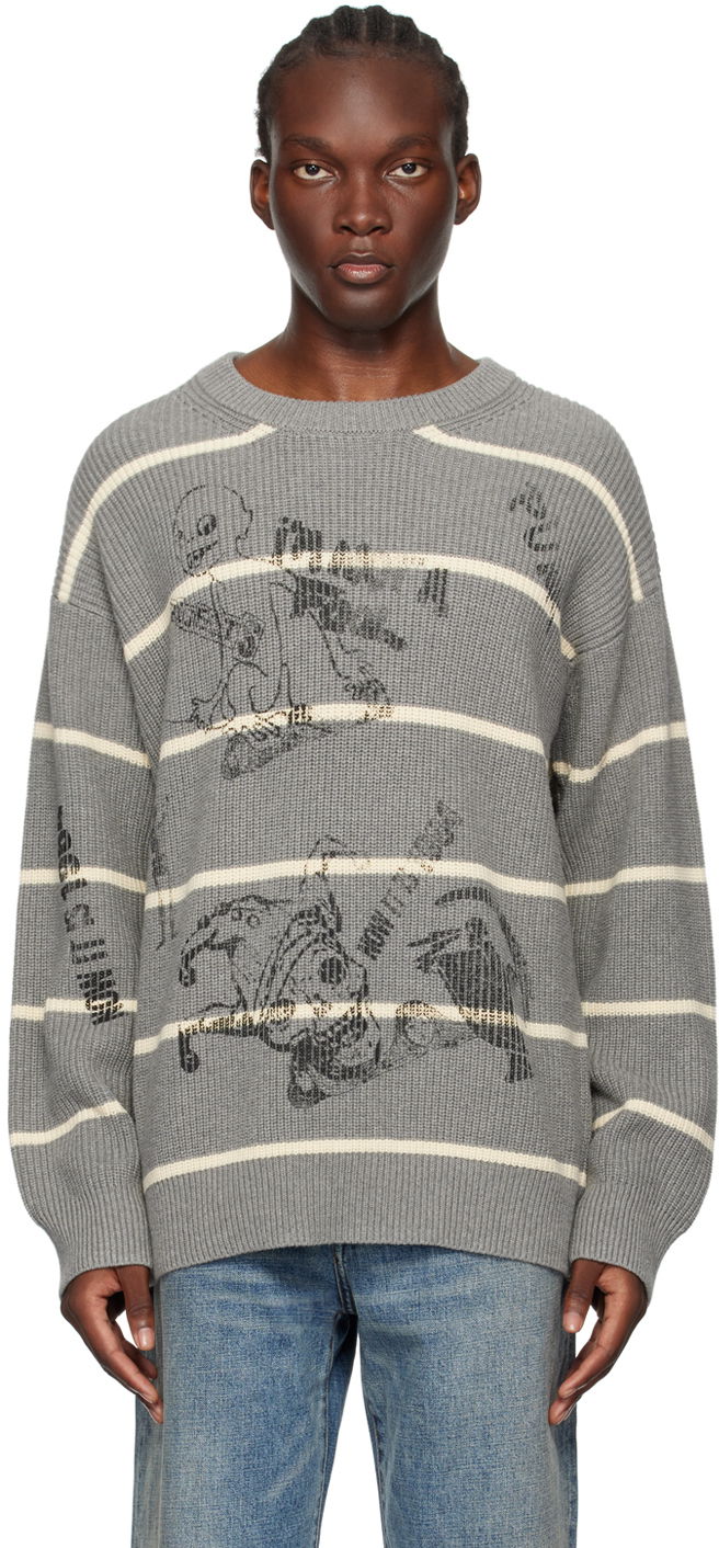 Sweater R13 R13 Striped Boyfriend Sweater Grå | R13MY231-Y148B