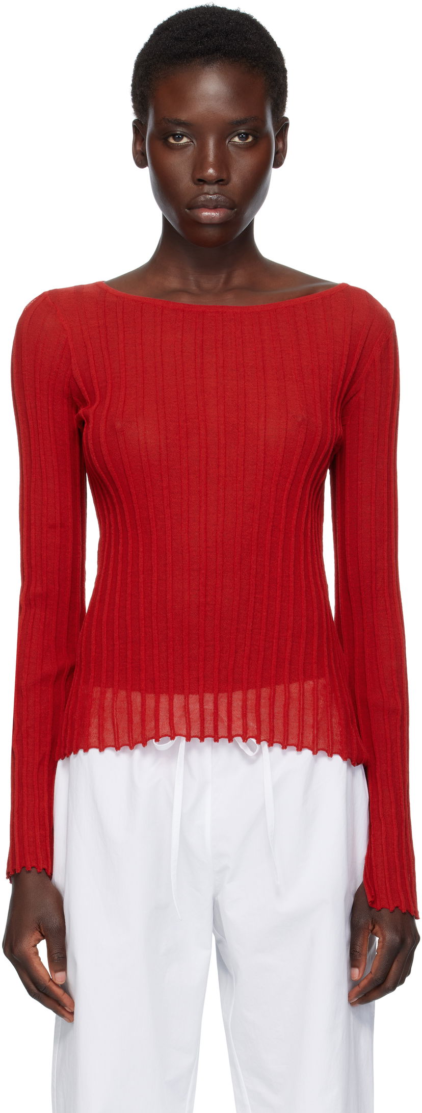 T-shirt Loulou de Saison Loulou de Saison Mabille Ribbed Knit Top Röd | MABILLE