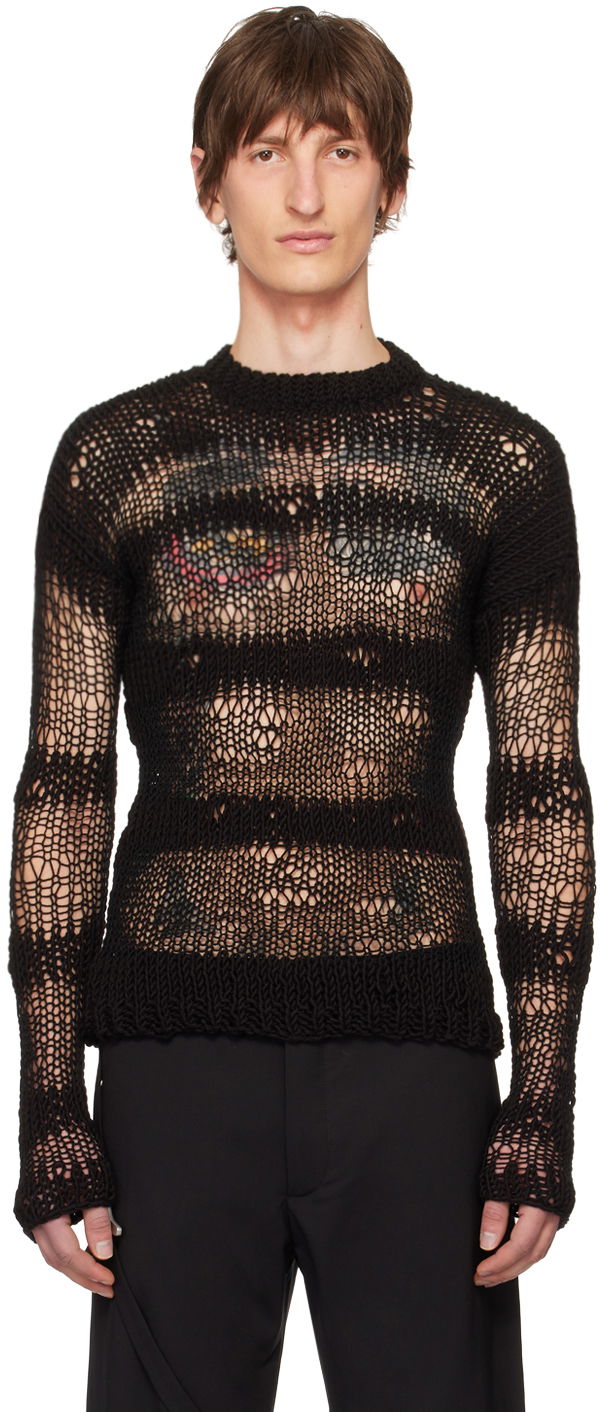 Sweater HELIOT EMIL Open Knit Sweater Svart | HE_M_07_039_BLK01