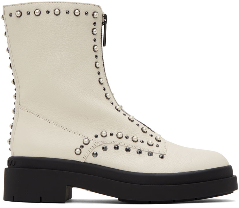 Kläder Jimmy Choo Jimmy Choo Nola Pearl-Embellished Flat Boots Beige | NOLA FLAT