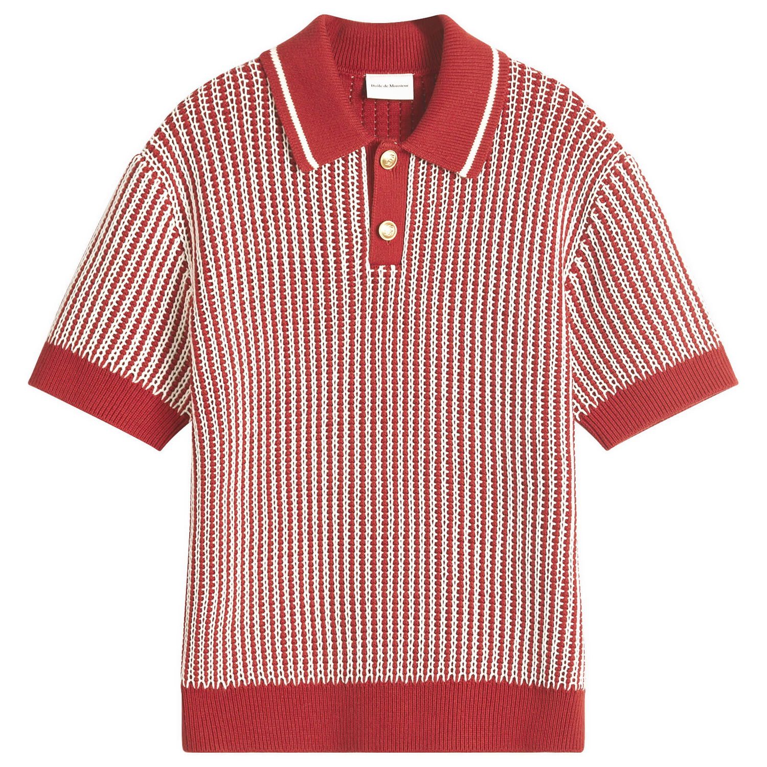 Polotröja Drôle de Monsieur Striped Knit Polo Shirt Röd | G-PO167-CO208-BR, 1