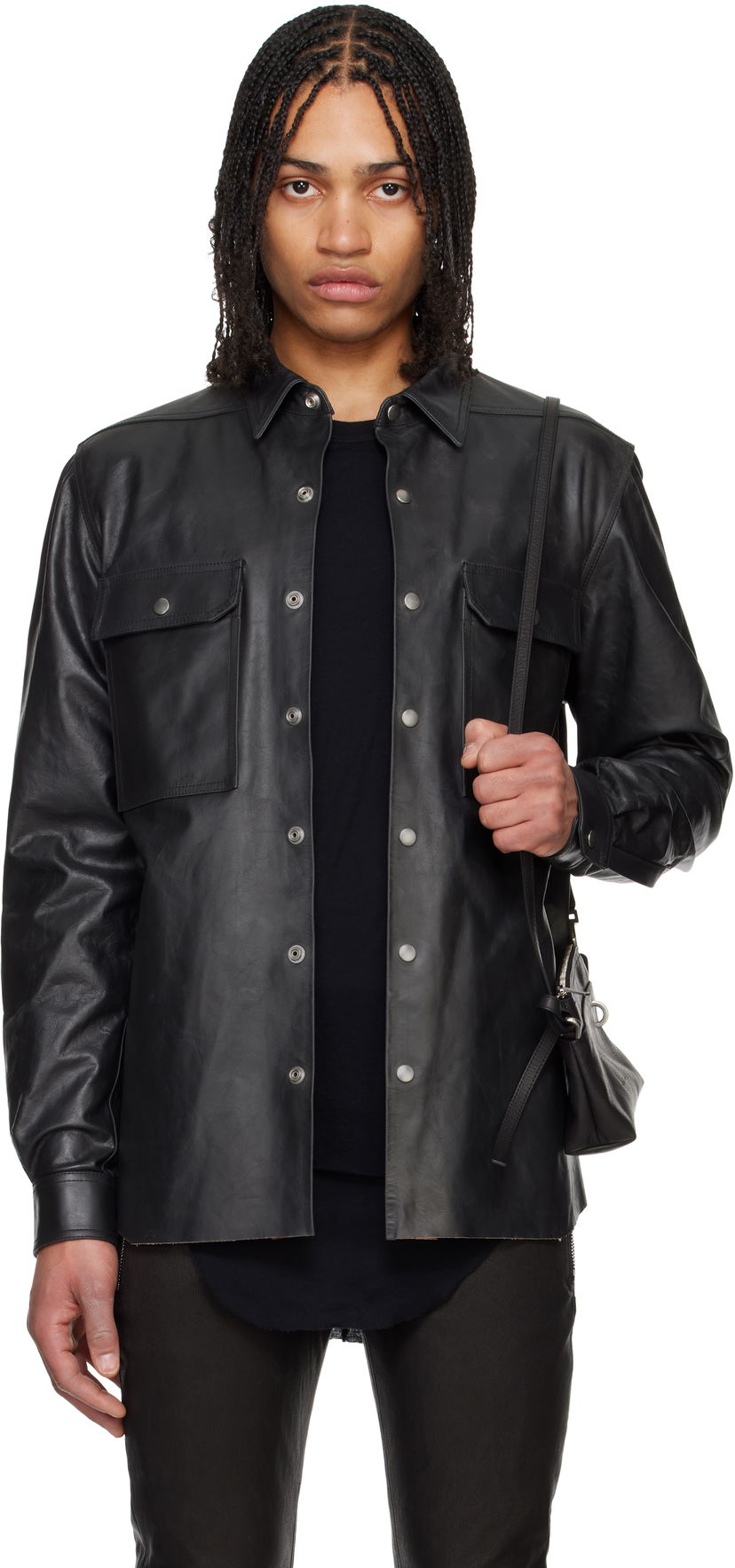 Skjorta Rick Owens Rick Owens Hollywood Leather Overshirt Svart | RU01E5729 LTP