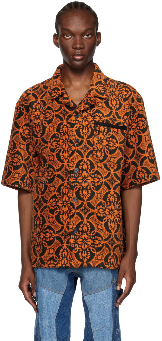 Skjorta Marine Serre Orange & Black Printed Short Sleeve Shirt Orange | T249SS23X