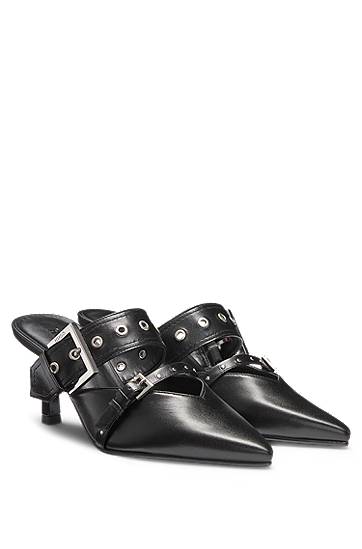 Tillbehör BOSS Nappa Leather Mules with Buckled Straps Svart | 50536401