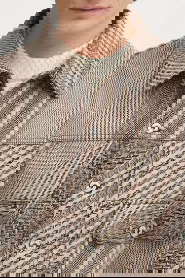 Jacka KENZO Kenzo Diagonal Stripe Slim Pleated Trucker Jacket Beige | FF65VE3029IO, 3