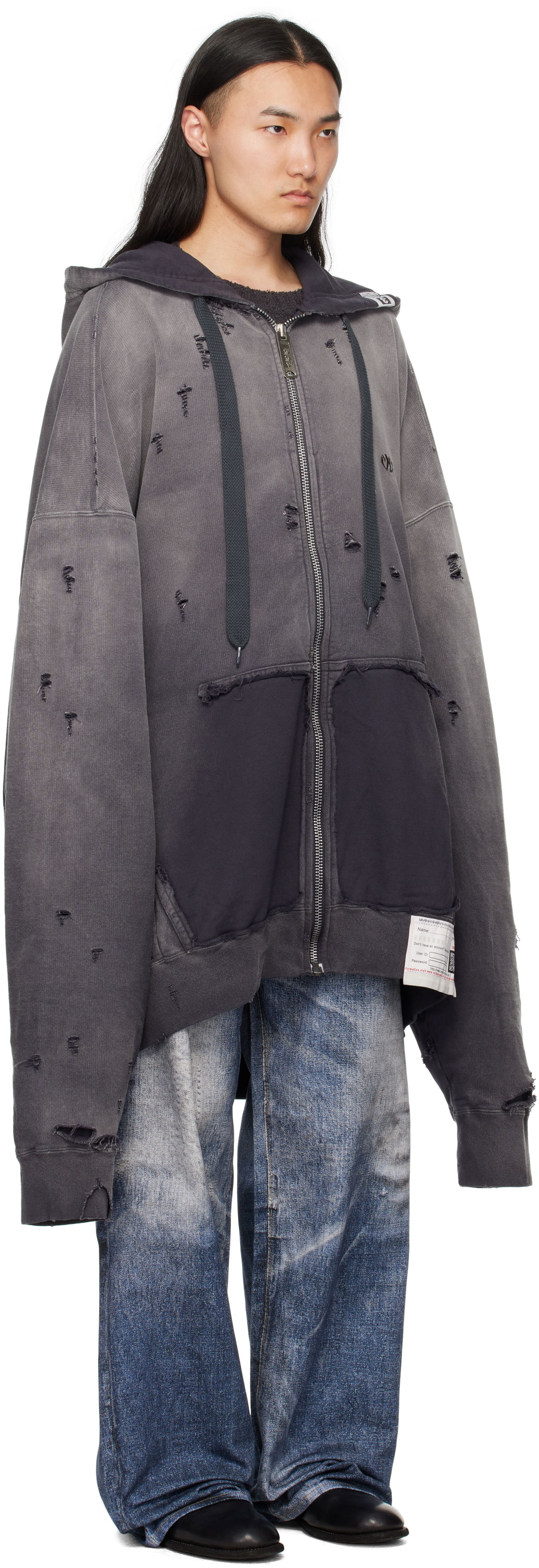 Sweatshirt Maison MIHARA YASUHIRO Maison MIHARA YASUHIRO Sun Faded Distressed Zip Hoodie Grå | A14PK531, 1