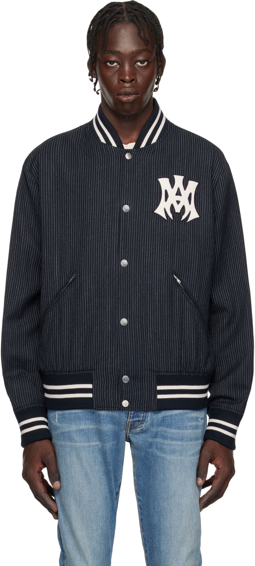 Bomberjacka AMIRI 'MA Hollywood' Pinstripe Bomber Jacket Mörkblå | AMOUBB1024