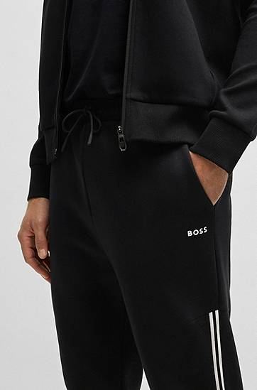Träningsoverall BOSS Regular-Fit Tracksuit with Stripe Inserts Svart | 50533738, 1