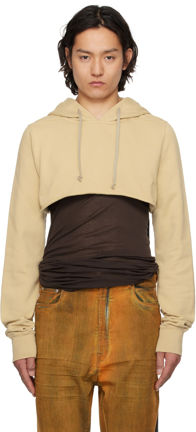 Sweatshirt Rick Owens Rick Owens DRKSHDW Hollywood Cropped Hoodie Beige | DU01E3257 FP