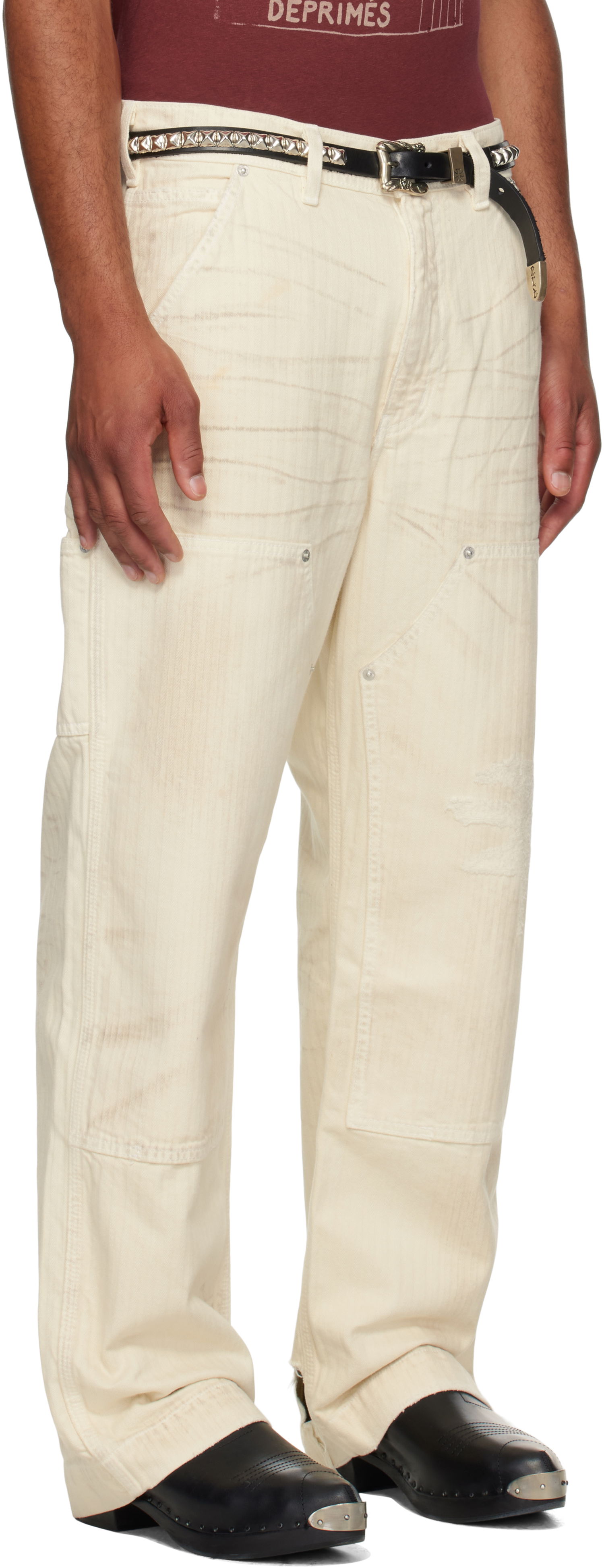 Byxor Enfants Riches Déprimés Enfants Riches Déprimés Double Knee Paint Denim Trousers Vit | 050-409, 1