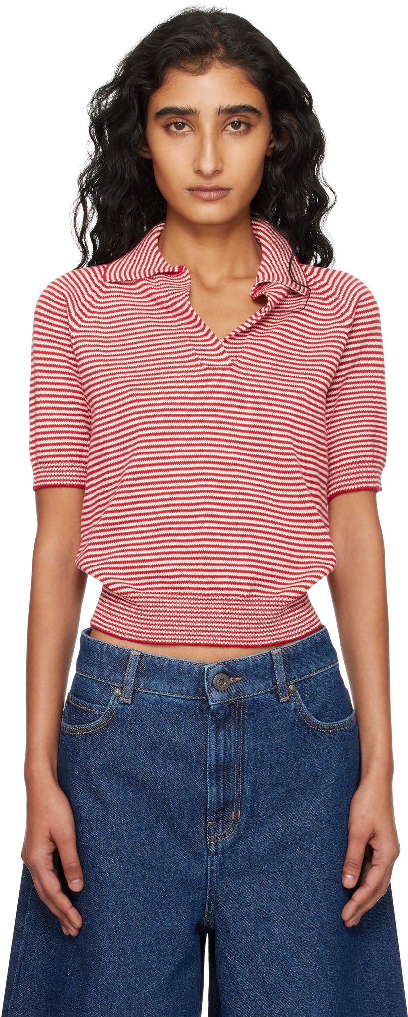 Polotröja Max Mara Weekend Max Mara Striped Knit Polo Röd | 2525366131600