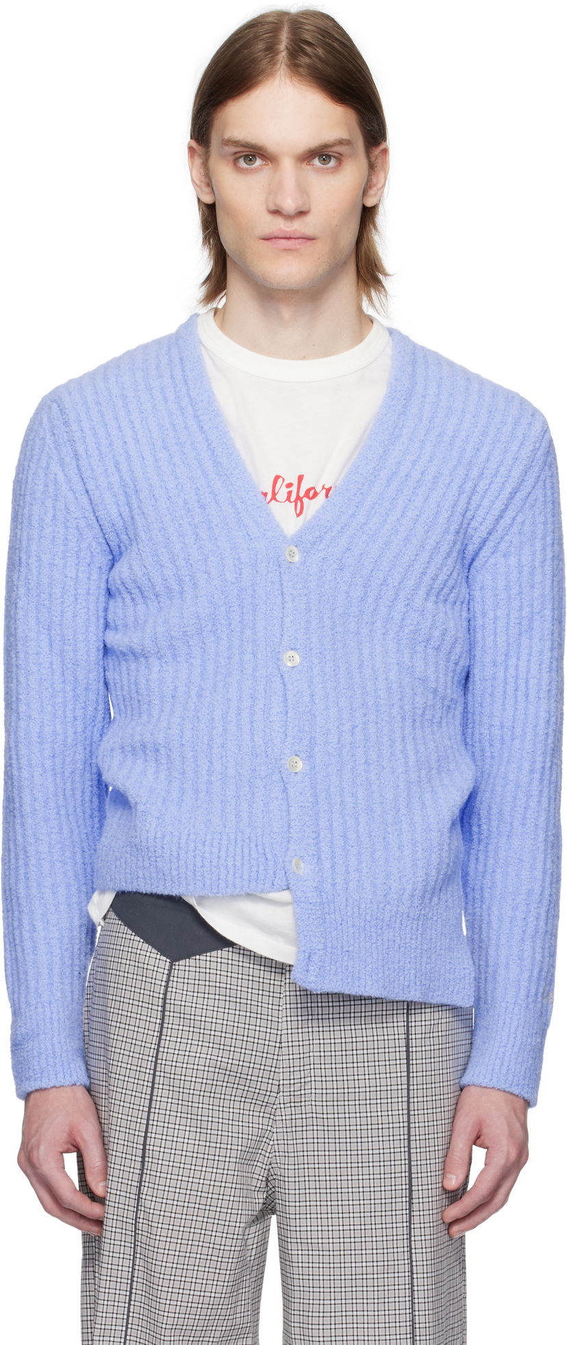 Sweater ERL ERL Cozy Asymmetric Cardigan Blå | ERL10N003