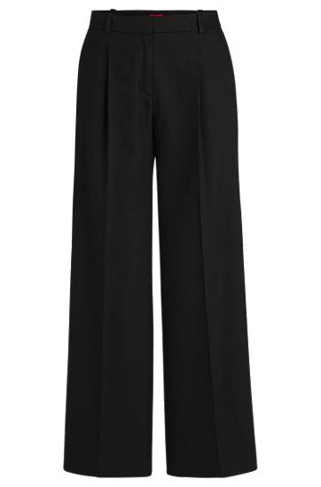 Byxor BOSS Regular-Fit Linen-Blend Trousers Svart | 50537619