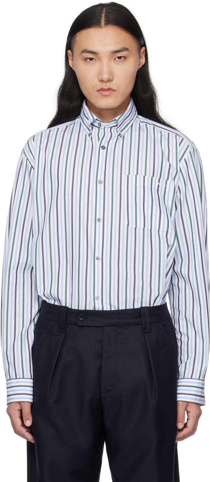 Skjorta A.P.C. Striped Logo Shirt Vit | COHEI-H12599