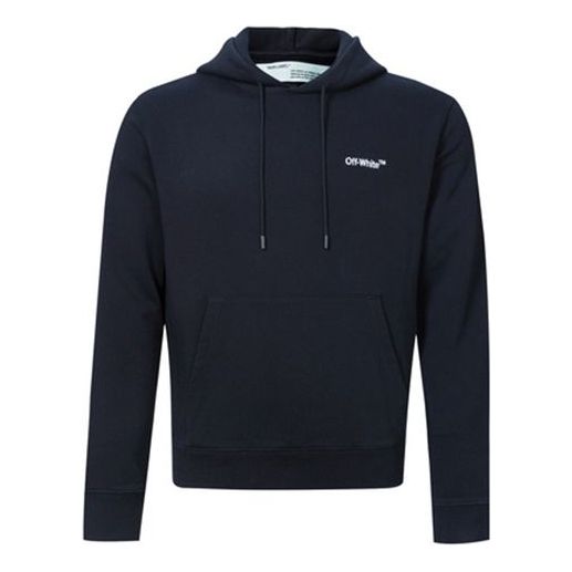 Sweatshirt Off-White Logo Embroidered Hoodie Mörkblå | OMBB034E181920011000