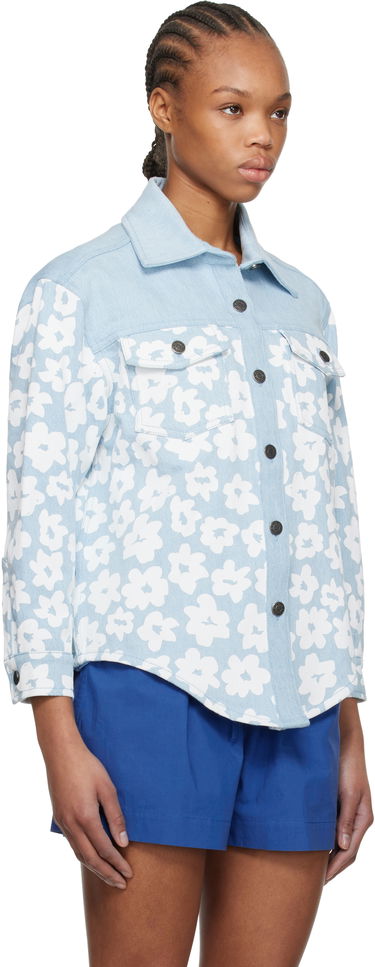 Skjorta MSGM MSGM Floral-Print Denim Shirt Blå | 3841MDE231 257272, 1