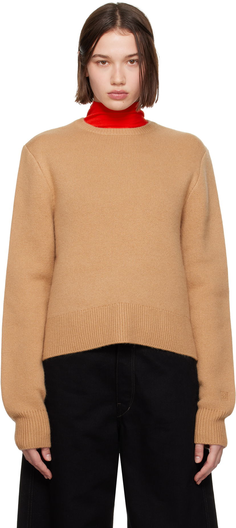 Sweater TOTEME TOTEME Cropped Crew-Neck Knit Sweater Brun | 244-WRT0404-YA0126