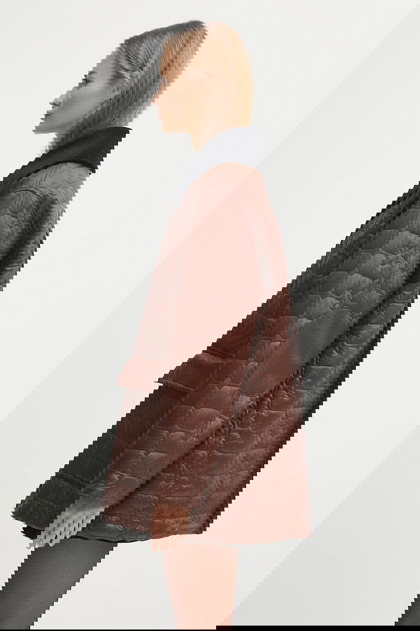 Jacka GANNI GANNI Shiny Quilt Midi Jacket Brun | W0397, 1