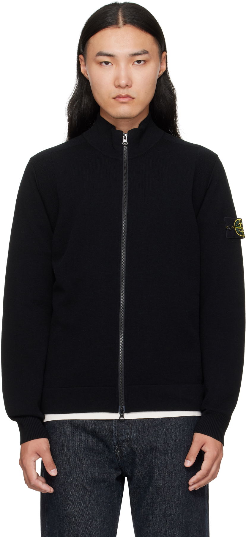 Sweatshirt Stone Island Stone Island Stretch RWS Wool Zip-Up Sweatshirt Svart | K2S15 5100062 S00A1