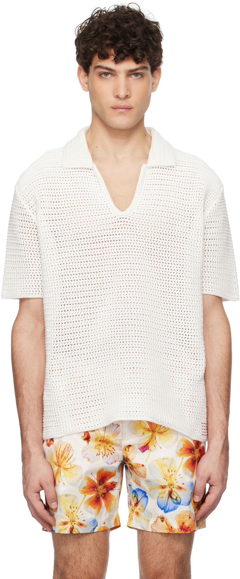 Skjorta Orlebar Brown Batten Crochet Polo Shirt Vit | 277182