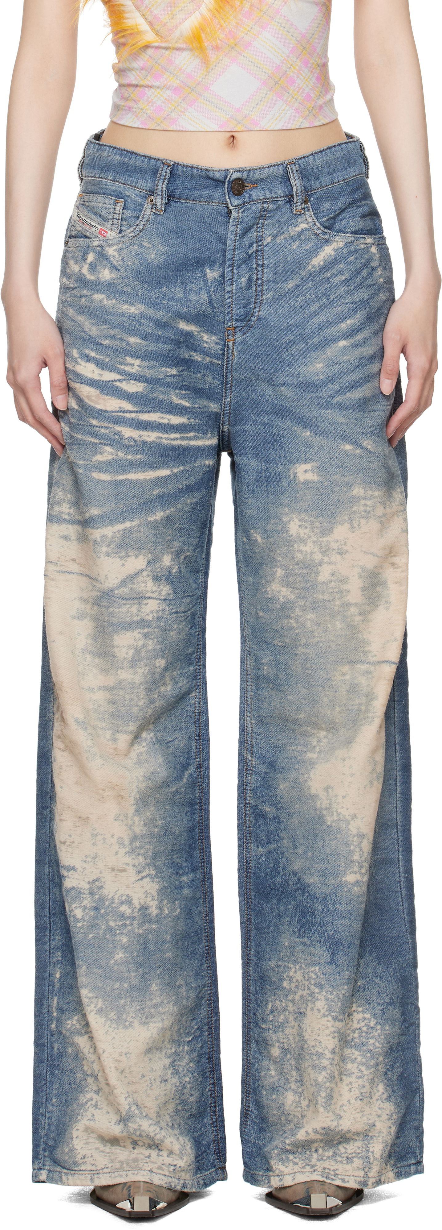 Jeans Diesel Bleached High-Rise Wide-Leg Jeans Blå | A16977 068RE, 0