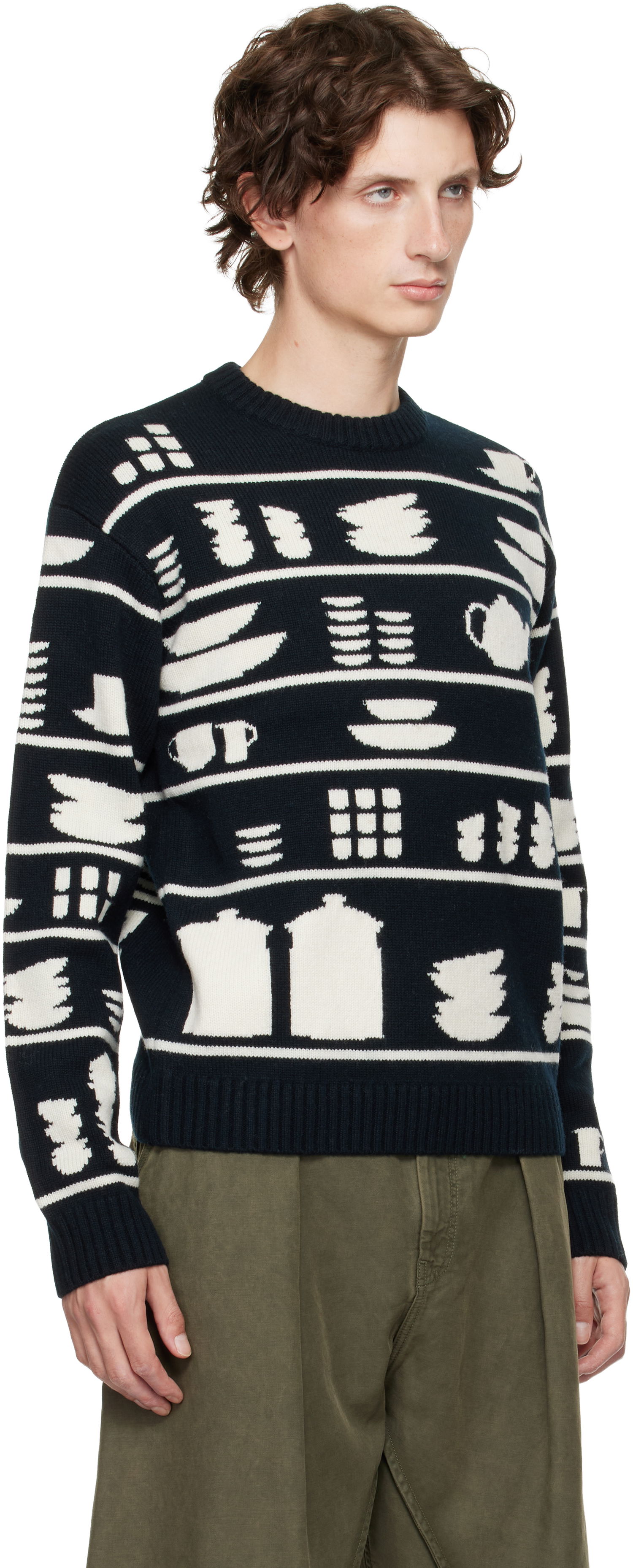 Sweater JW Anderson Crockery Jacquard Sweater Mörkblå | KW1431-YN0379, 1
