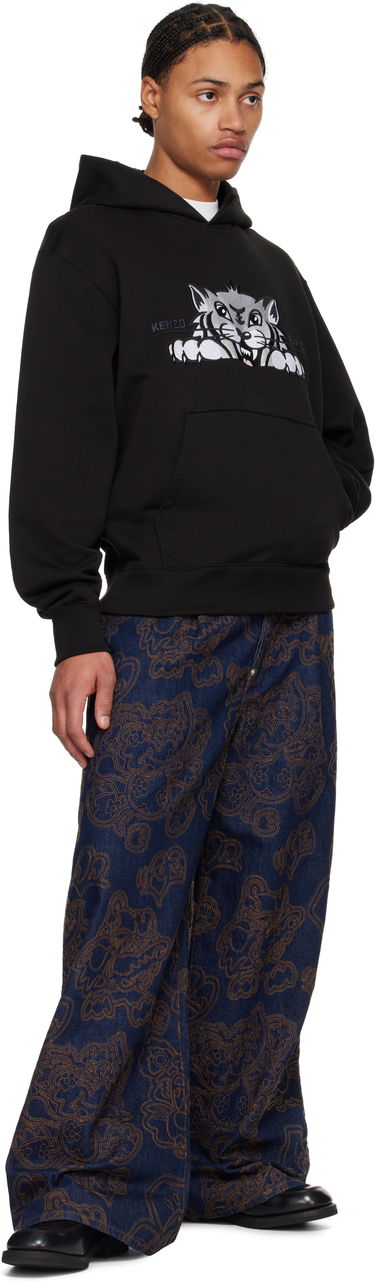 Sweatshirt KENZO Happy Tiger Embroidered Hoodie Svart | FF55SW2644MF, 3