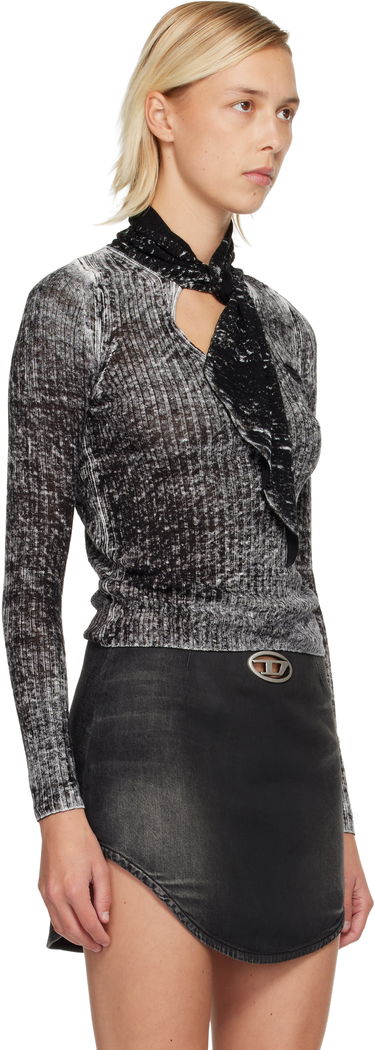 Sweater Diesel M-Elan Distressed Rib Knit Scarf-Neck Sweater Svart | A18866 0BJBR, 1