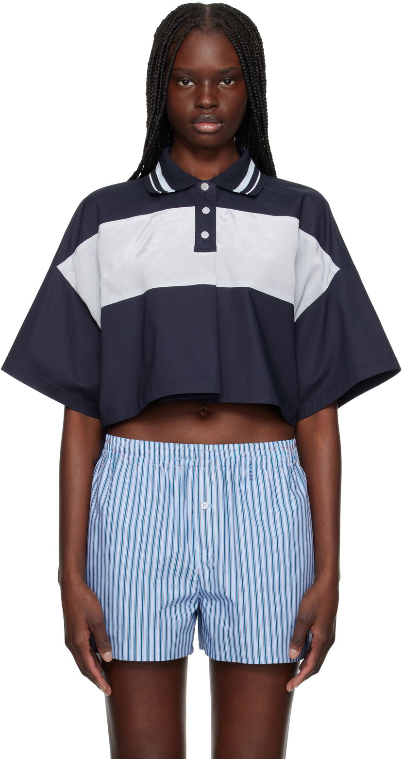 Crop top We11done We11done Color Block Cropped Polo Mörkblå | WD-BL1-25-132-W-NV