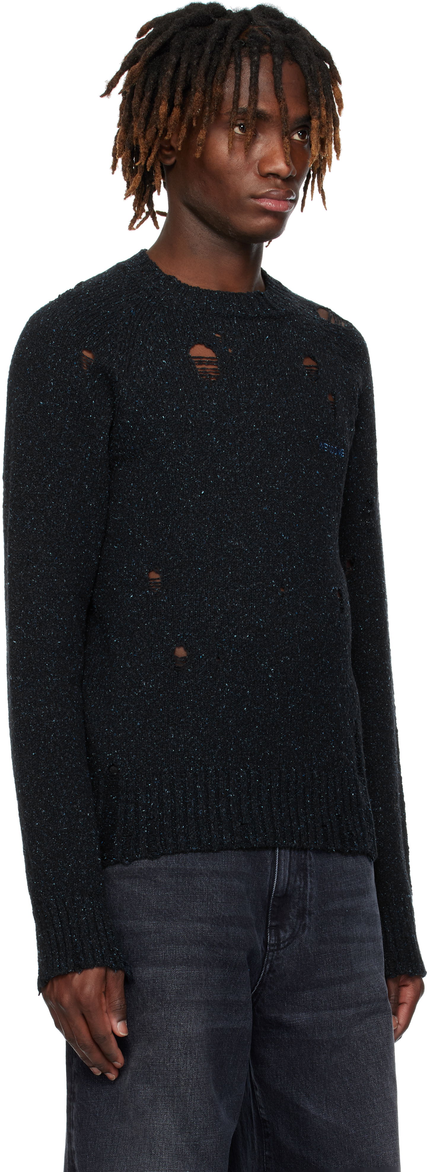 Sweater We11done We11done Distressed Knit Sweater Svart | WD-KT0-25-623-U-NV, 1