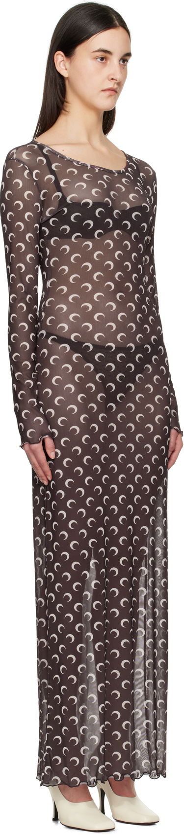 Klä Marine Serre Marine Serre Moon Printed Mesh Maxi Dress Brun | WDR297B CJER0054, 1