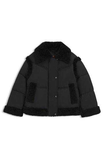 Pufferjacka BOSS Water-repellent padded jacket with teddy trims Svart | 50548173, 0