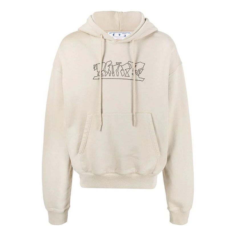 Sweatshirt Off-White Logo-Embroidered Cotton Hoodie Beige | OMBB037S22FLE0061710