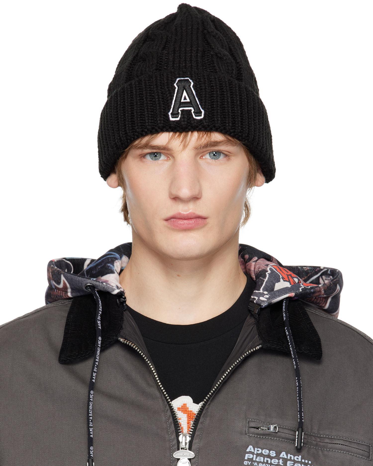 Mössa AAPE by A Bathing Ape A Bathing Ape Aape Main Knit Beanie with Logo Svart | AAPHTM5288XXNBKX, 0