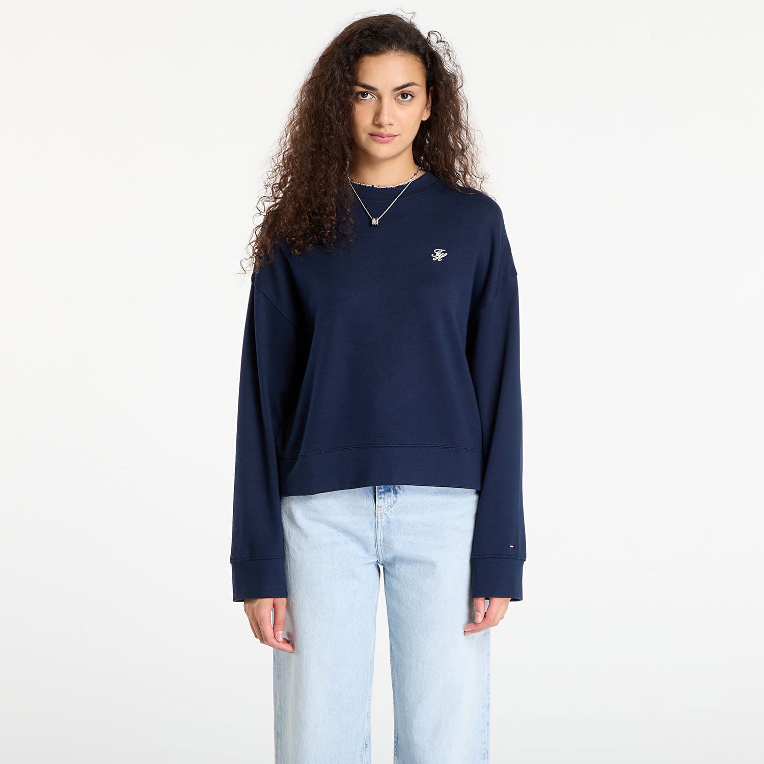 Sweatshirt Tommy Hilfiger Tommy Hilfiger Script Pique Sweatshirt Mörkblå | WW0WW46152 C1G, 0