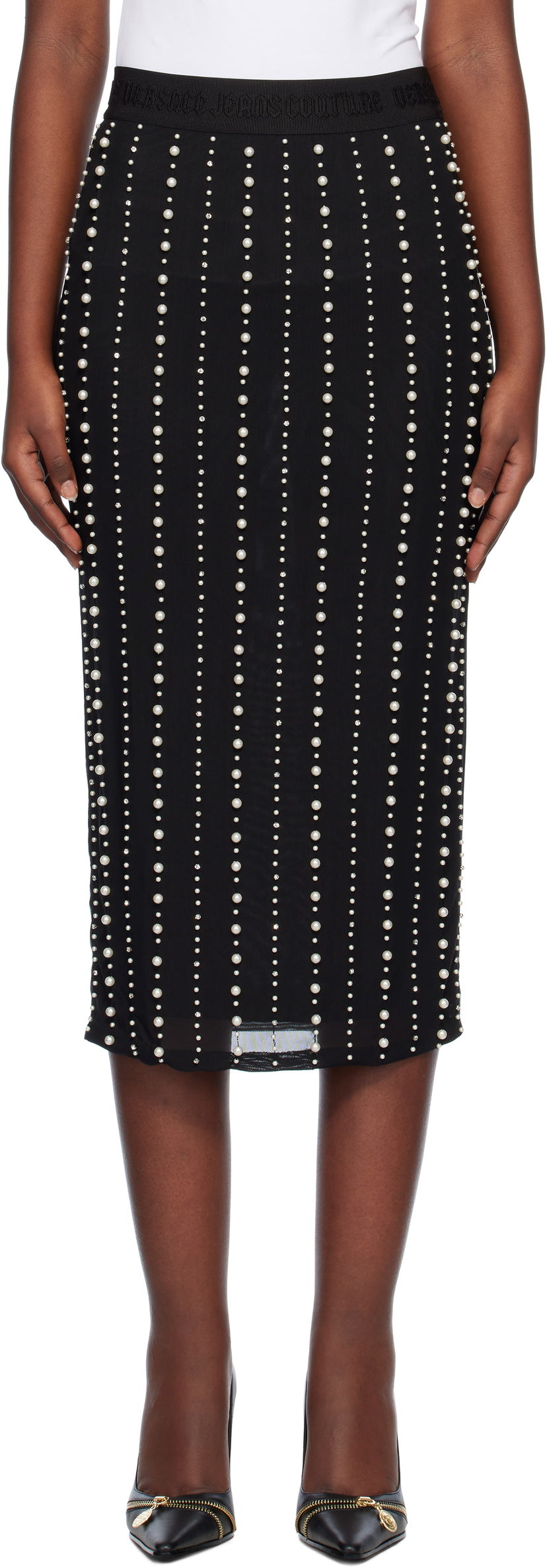 Kjol Versace Embellished Midi Skirt Svart | E77HAEI06_ECJM01