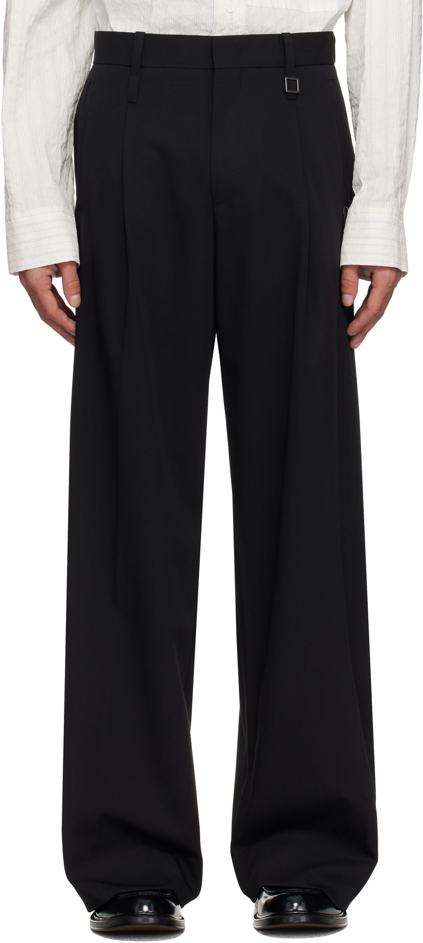 Byxor WOOYOUNGMI WOOYOUNGMI Wool Wide Leg Trousers Svart | W251PT03